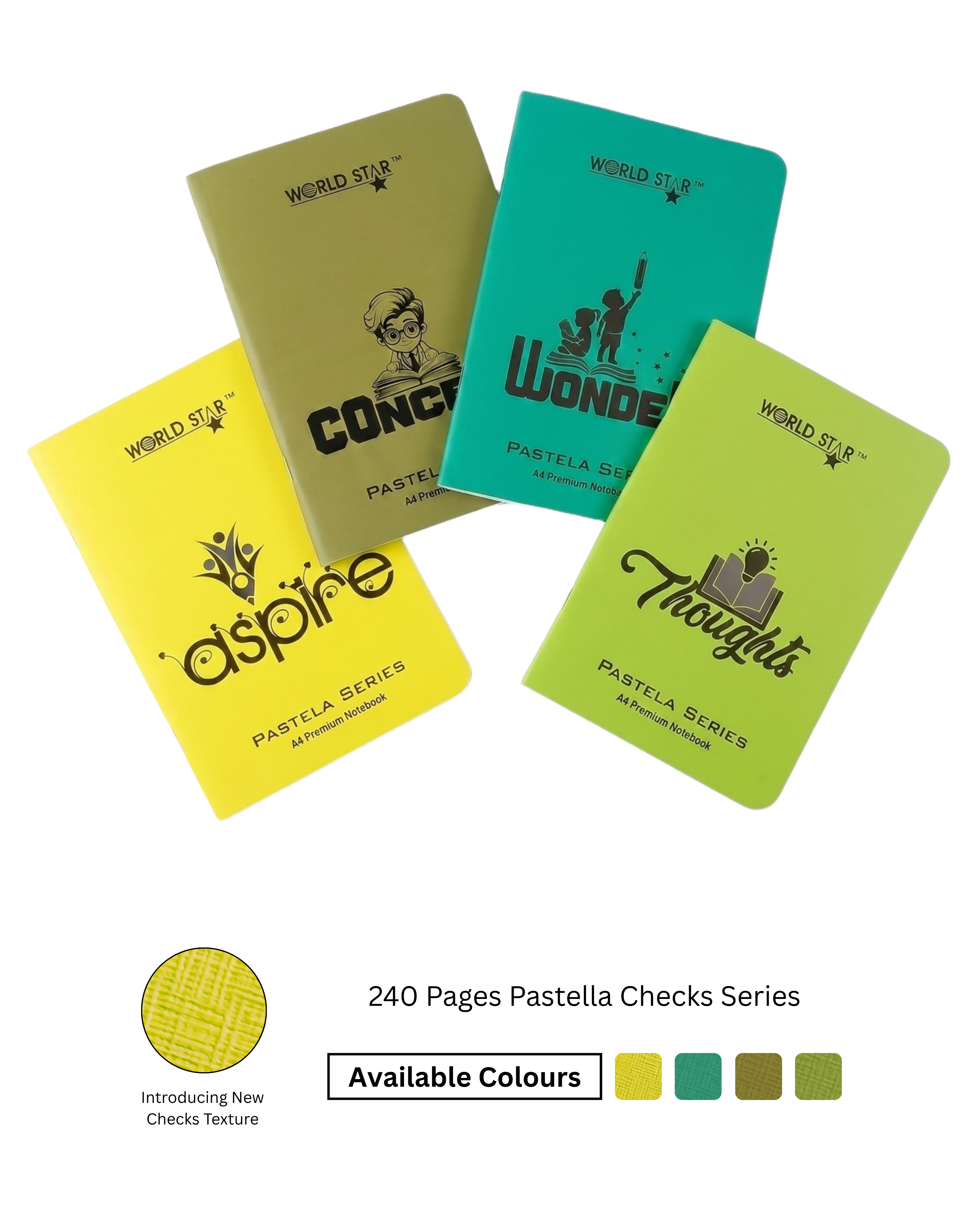 A4 Size 240 Pages Pastella Checks Series Notebook (Pack of 6)