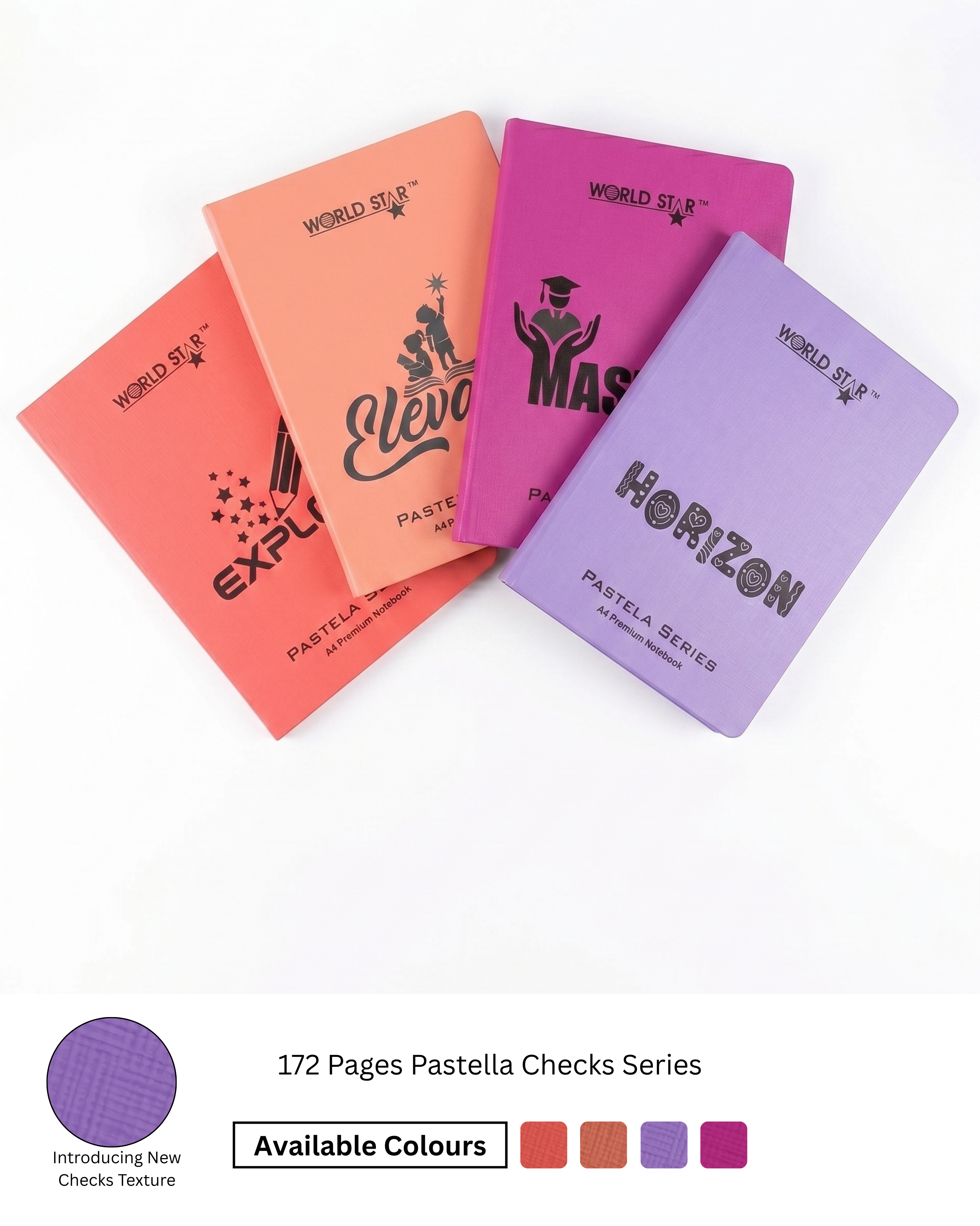 A4 Size 140 Pages Pastella Checks Series Notebook (Pack of 6)