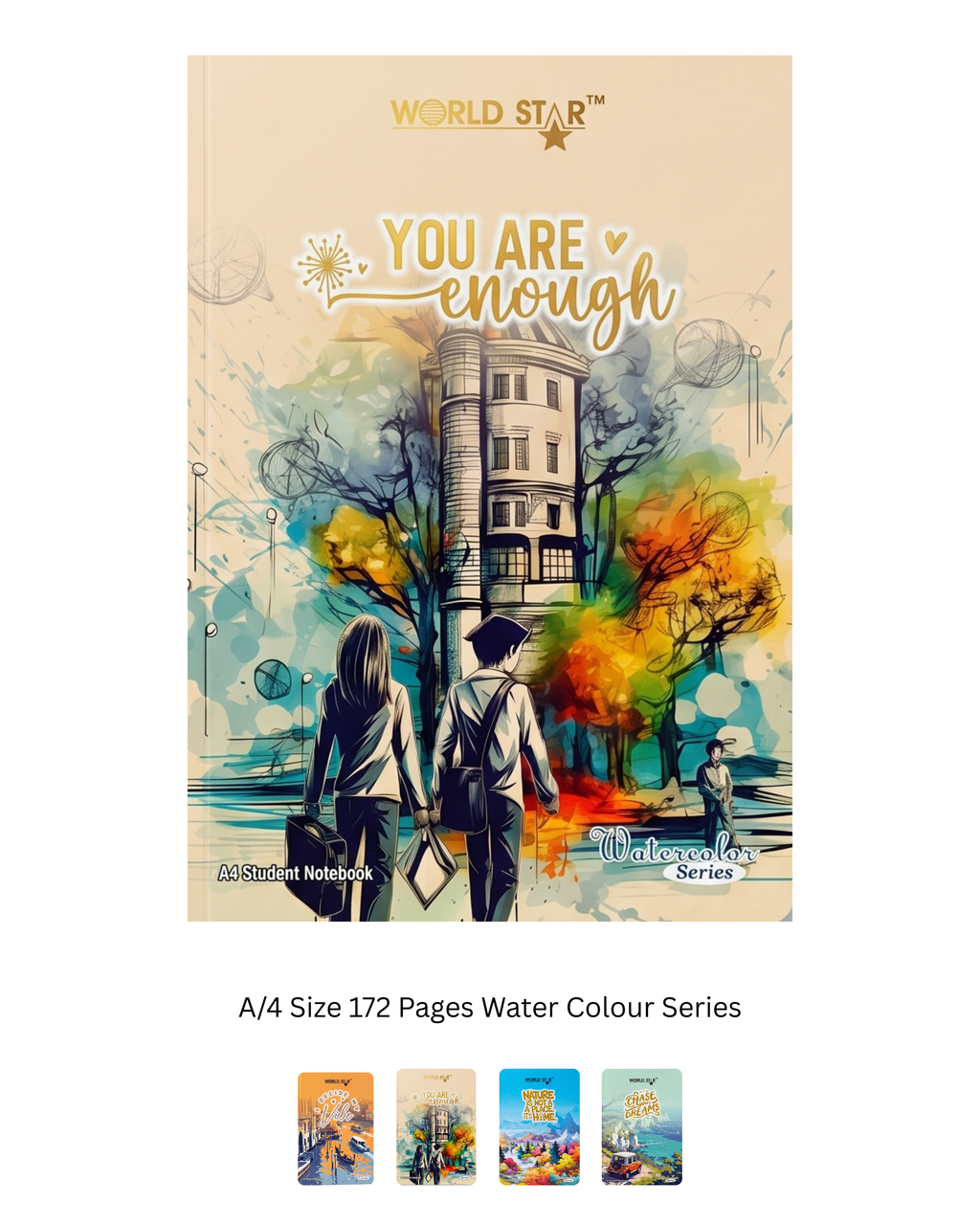 A4 Size 172 Pages Water Colour Series Notebook (Pack of 6)