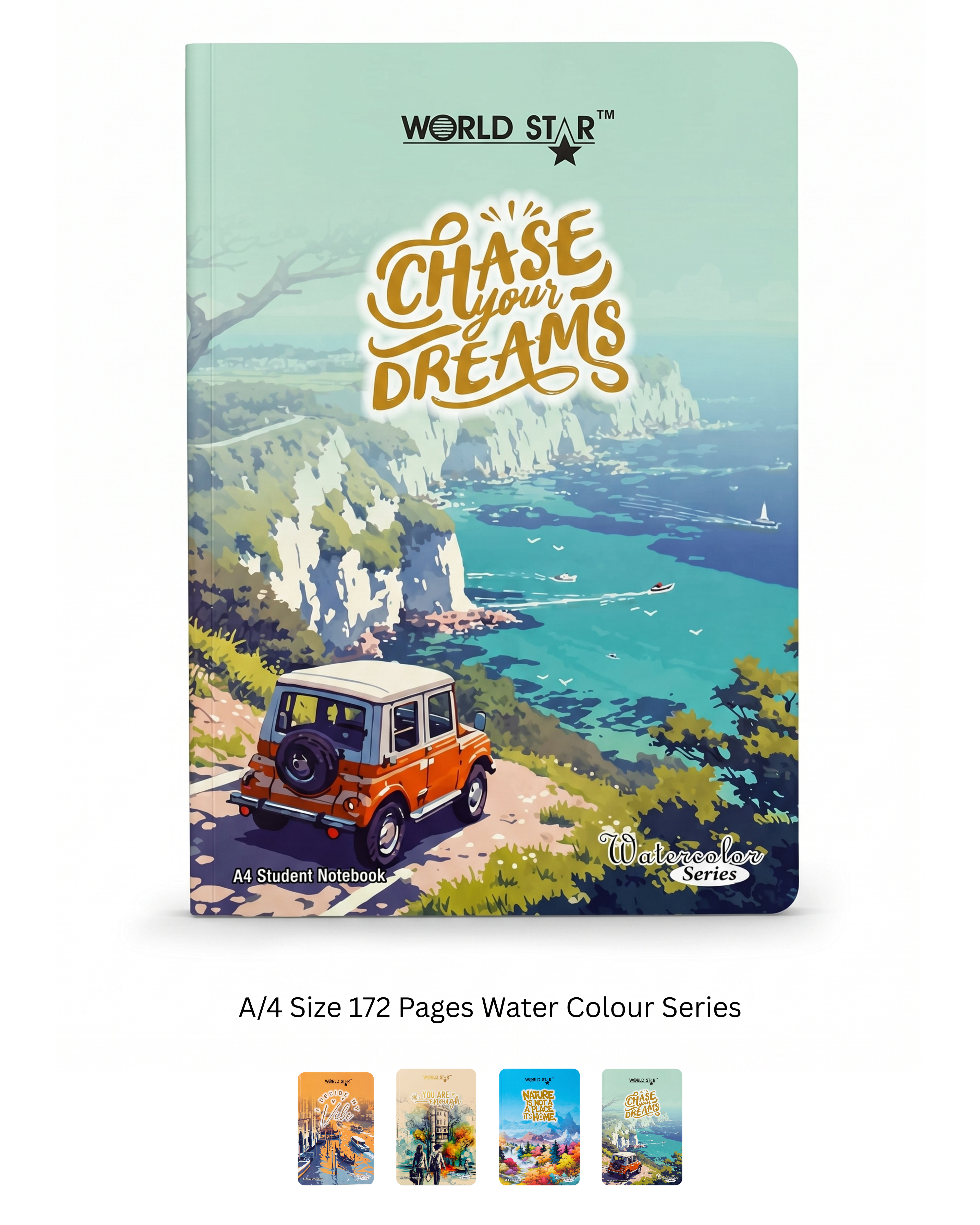 A4 Size 172 Pages Water Colour Series Notebook (Pack of 6)