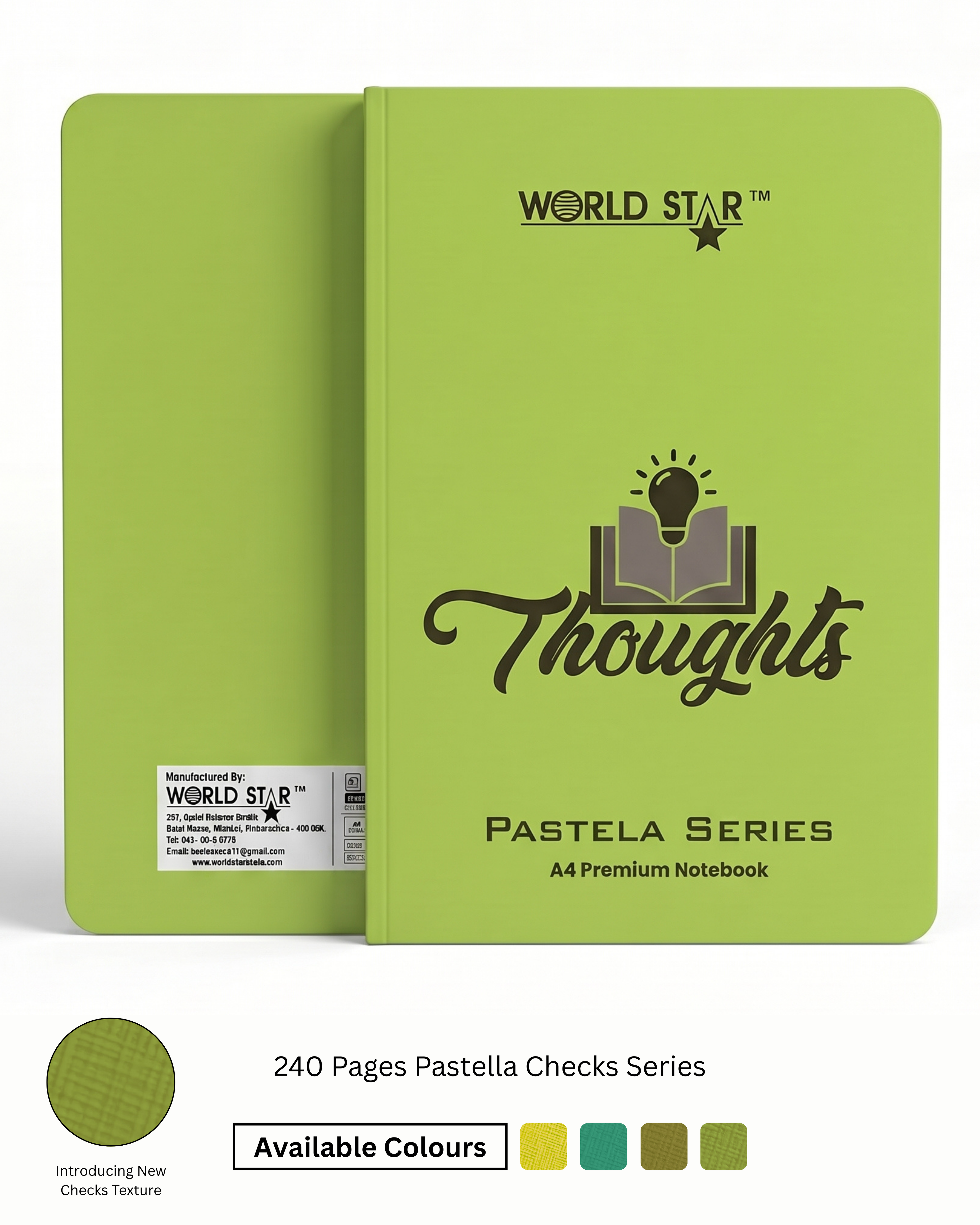 A4 Size 240 Pages Pastella Checks Series Notebook (Pack of 6)