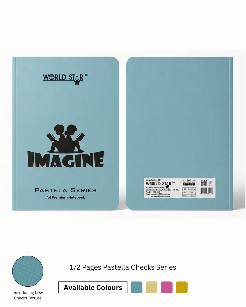 A4 Size 172 Pages Pastella Checks Series Notebook (Pack of 6)