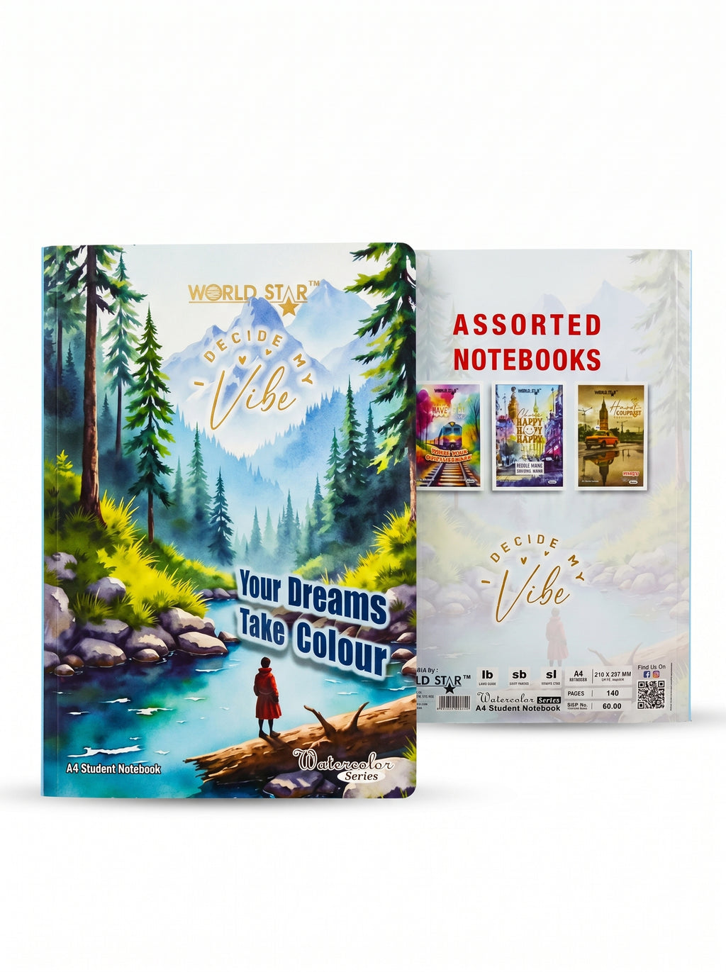 A4 Size 140 Pages Water Colour Series Notebook (Pack of 6)