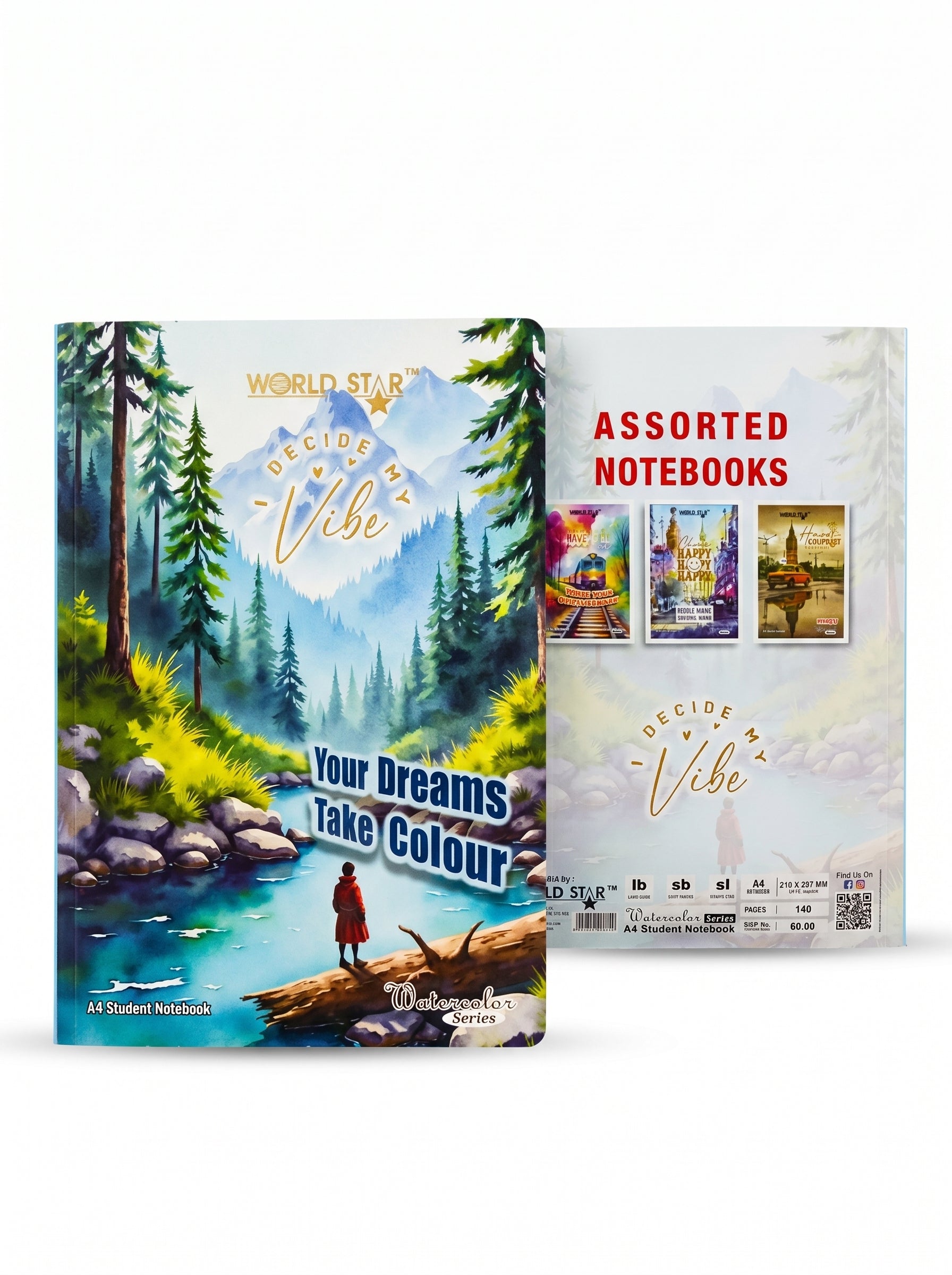 A4 Size 140 Pages Water Colour Series Notebook (Pack of 6)