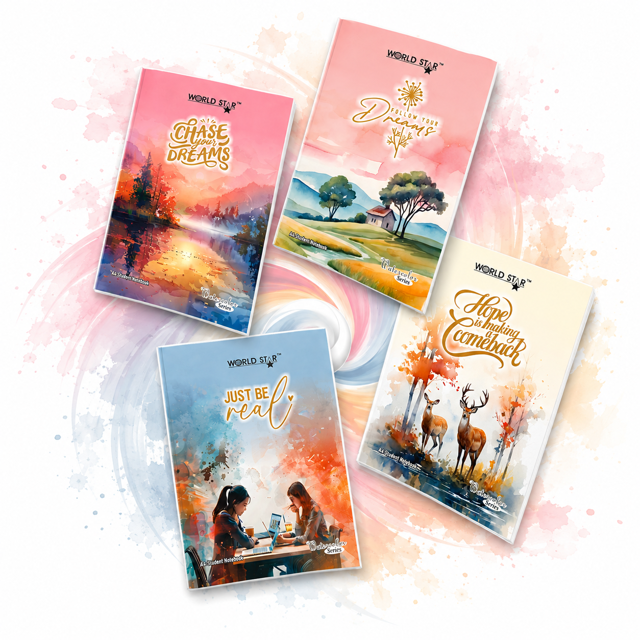 A4 320 Pages WaterColour Series Notebook (Pack of 3)