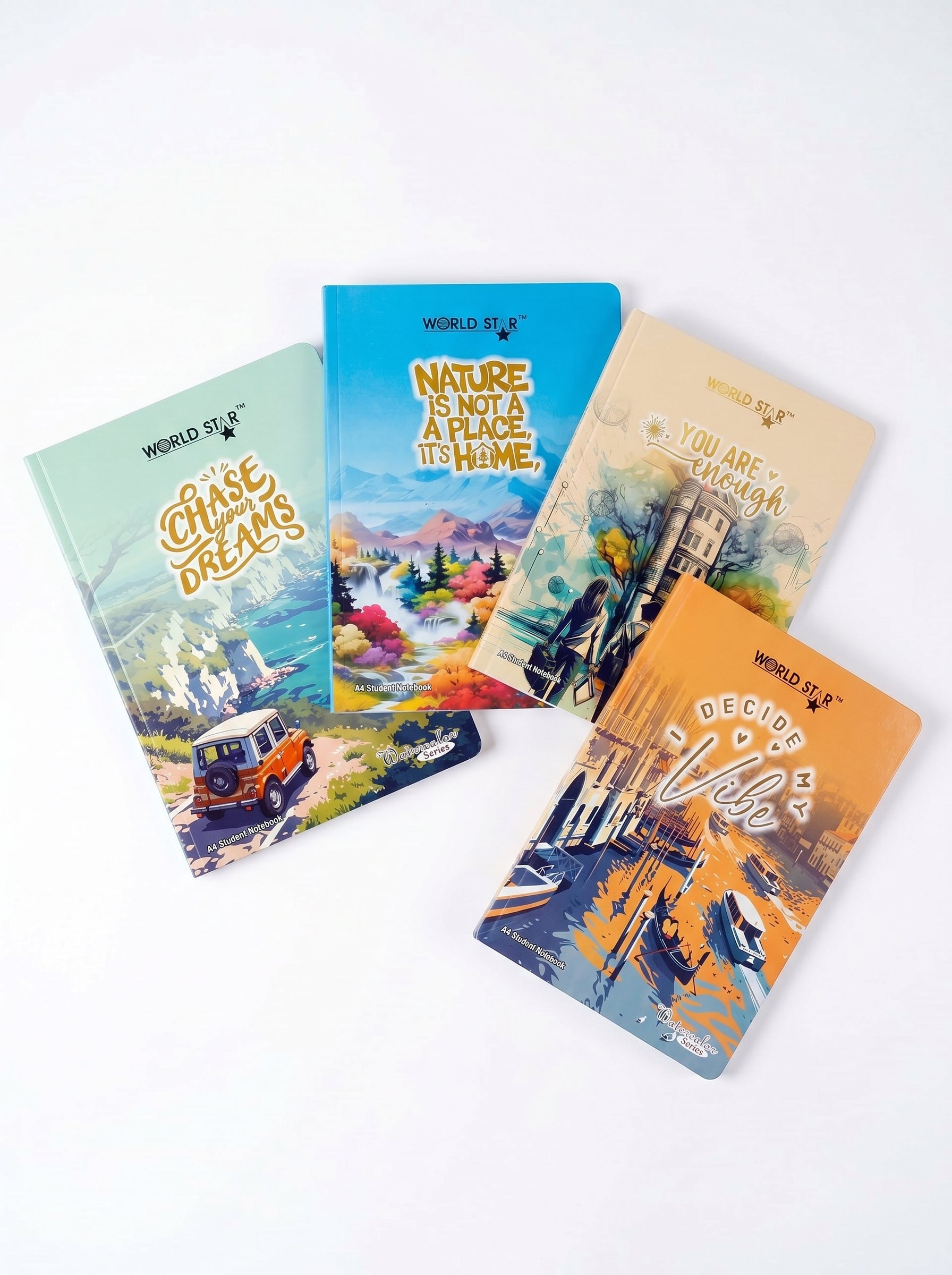 A4 Size 172 Pages Water Colour Series Notebook (Pack of 6)