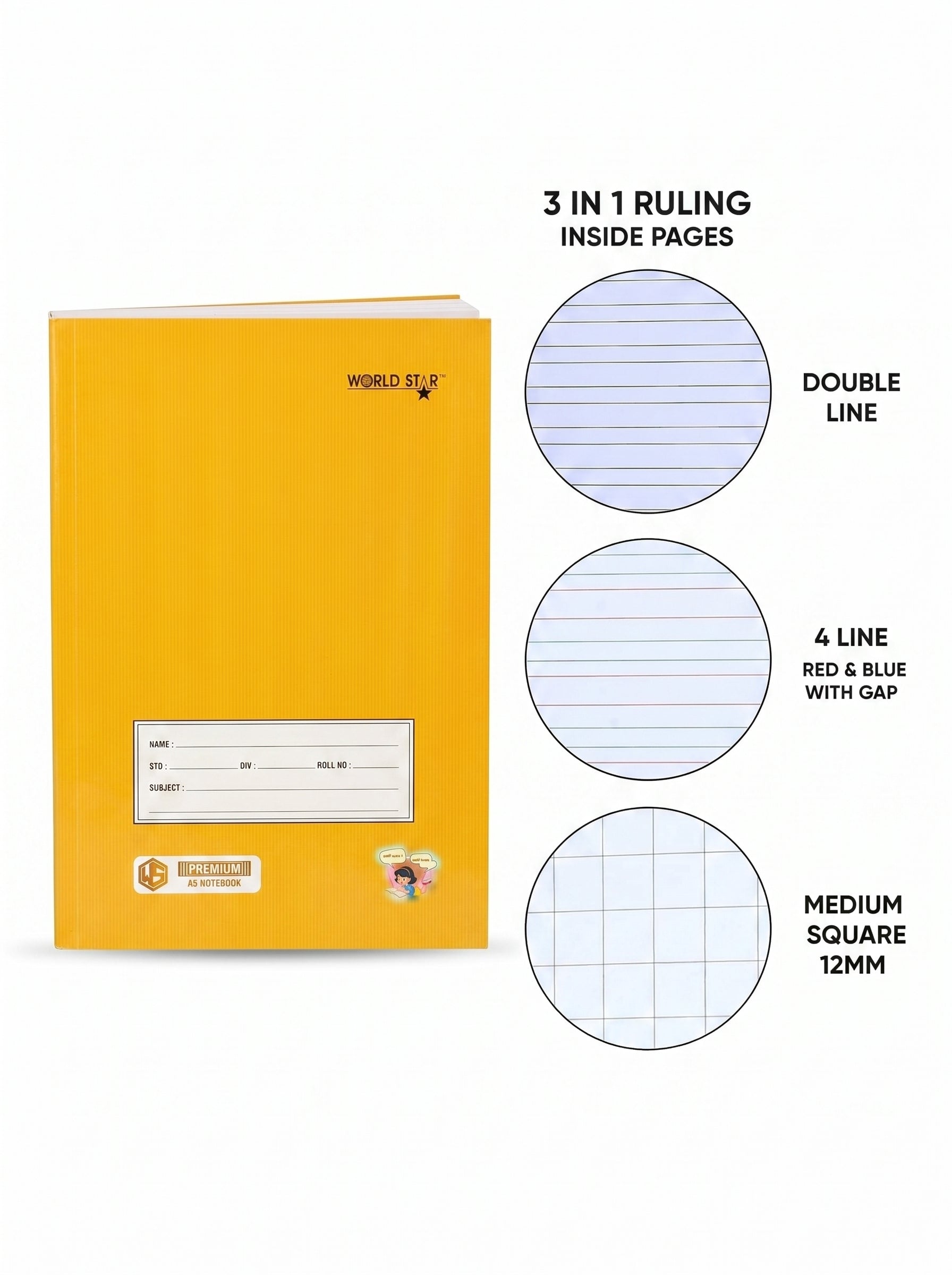 A5 Brown Notebook 76 Pages 3-in-1 Ruling